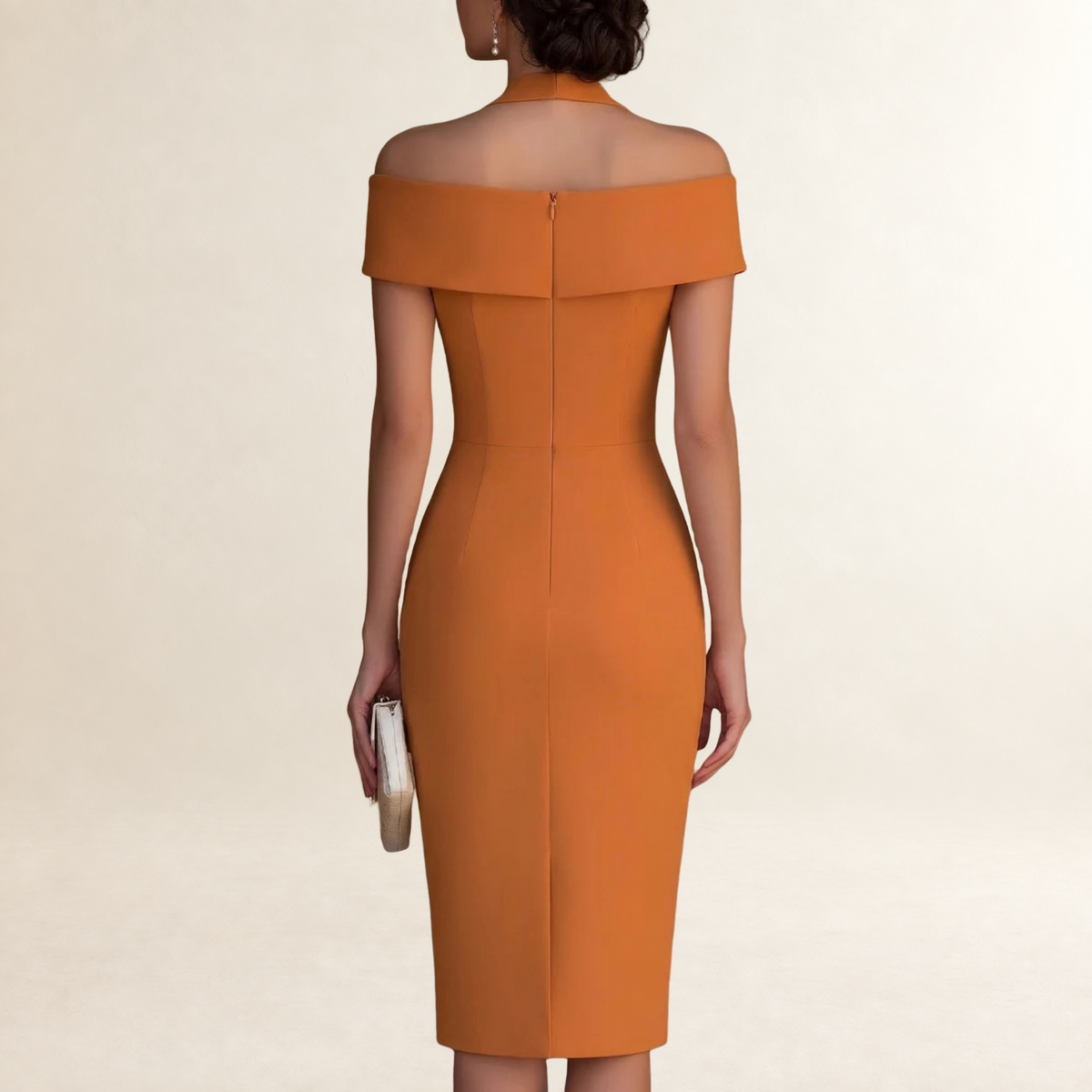 Vestido midi para mujer con escote off-shoulder y cinturilla drapeada