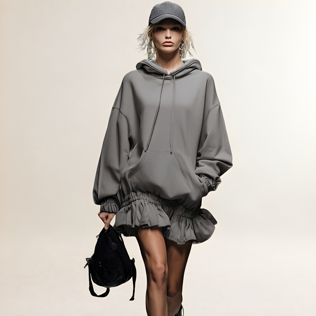 Vestido mini con capucha para mujer con dobladillo fruncido corte oversize