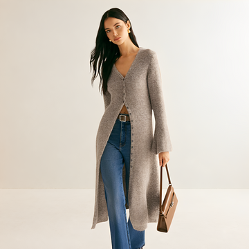 Vestido suéter para mujer con cuello en V y botones delanteros, estilo cárdigan largo - Corte relajado