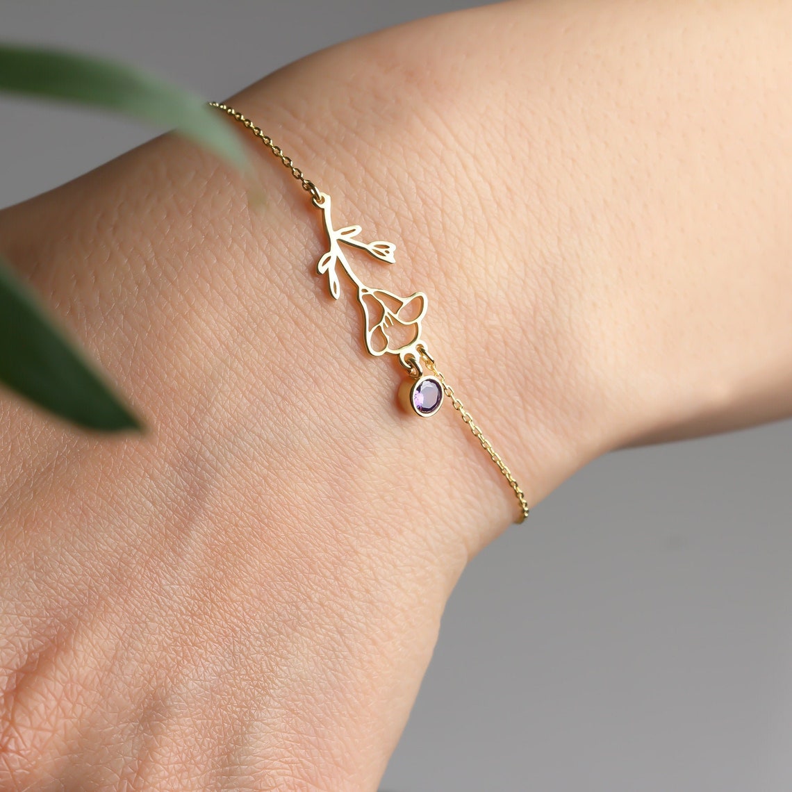 Pulsera de flores de nacimiento - Pulsera de piedra de nacimiento
