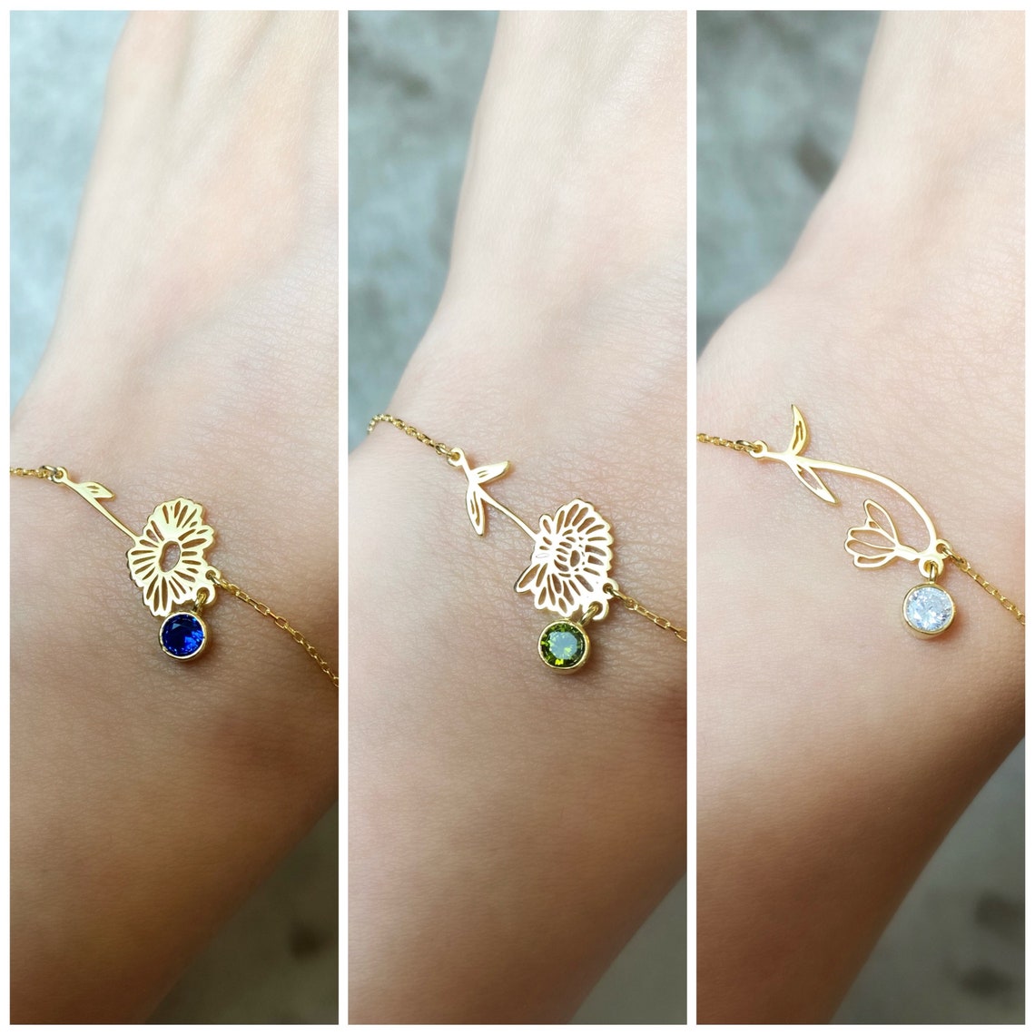 Pulsera de flores de nacimiento - Pulsera de piedra de nacimiento