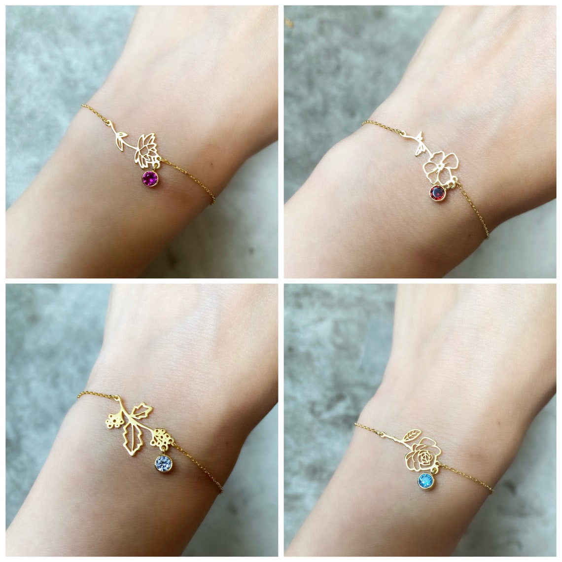 Pulsera de flores de nacimiento - Pulsera de piedra de nacimiento