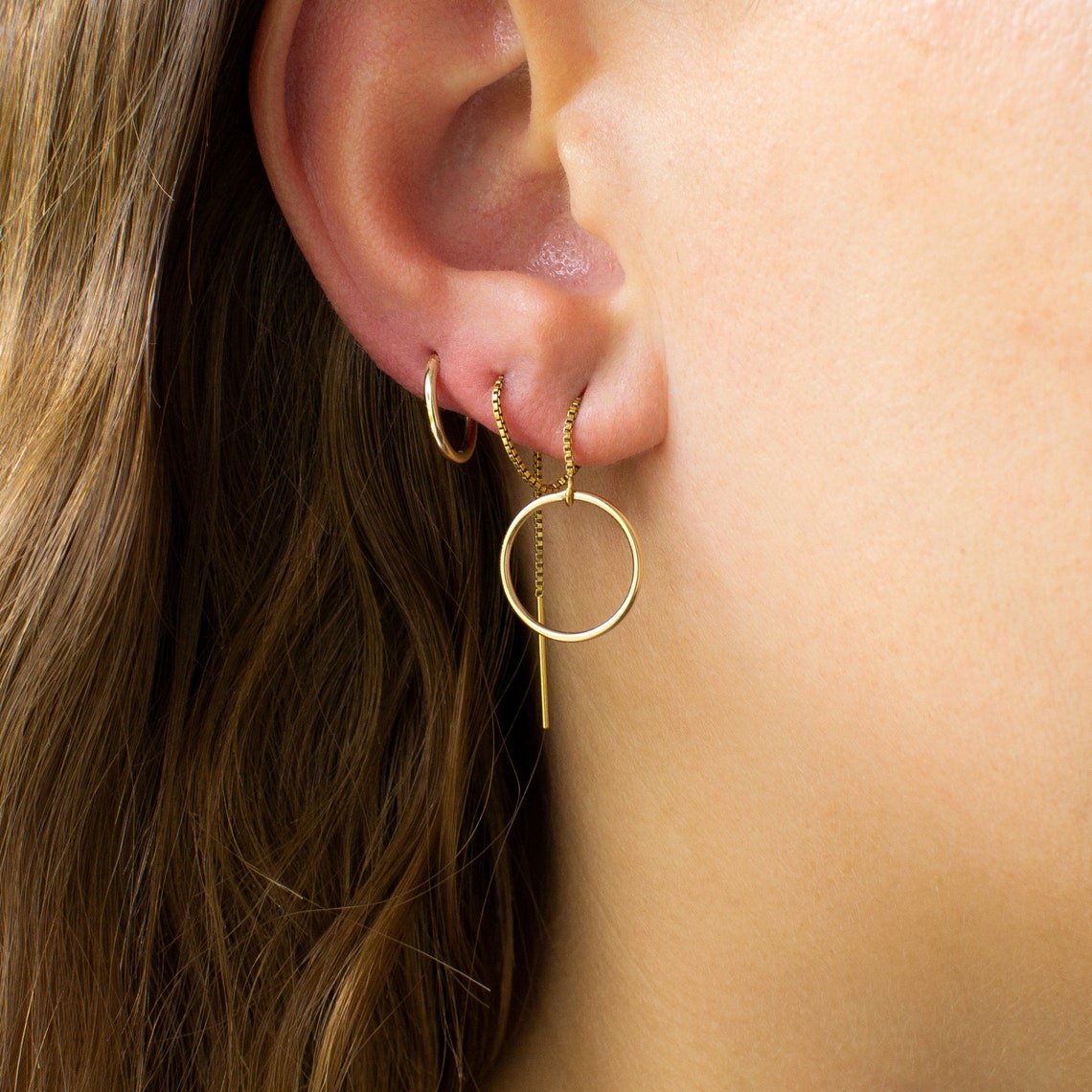 Aros de Hilo en Forma de Círculo - Aros Largos Colgantes