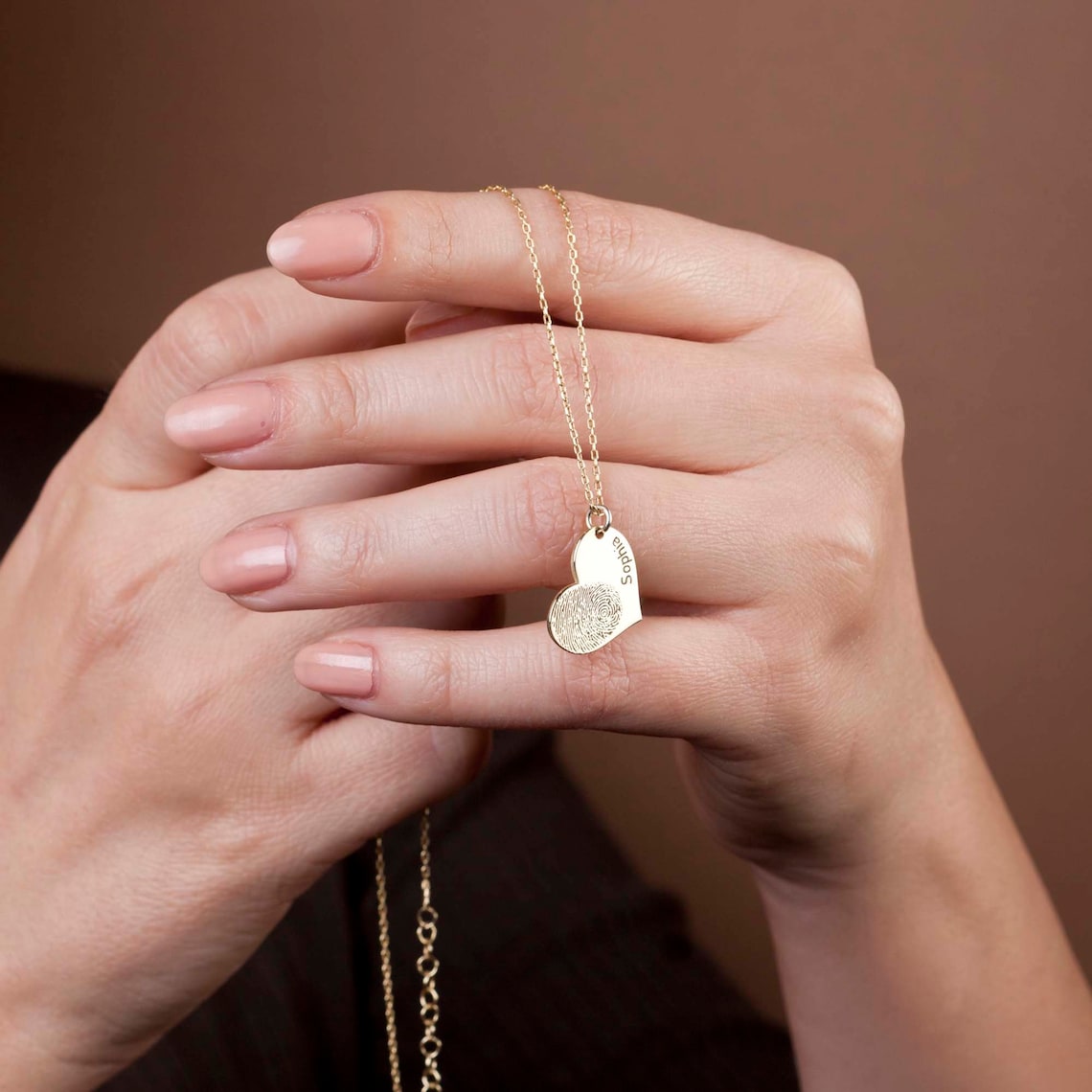Huella dactilar en forma de corazón - Collar con nombre personalizado