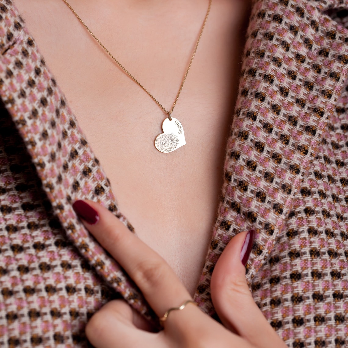 Huella dactilar en forma de corazón - Collar con nombre personalizado