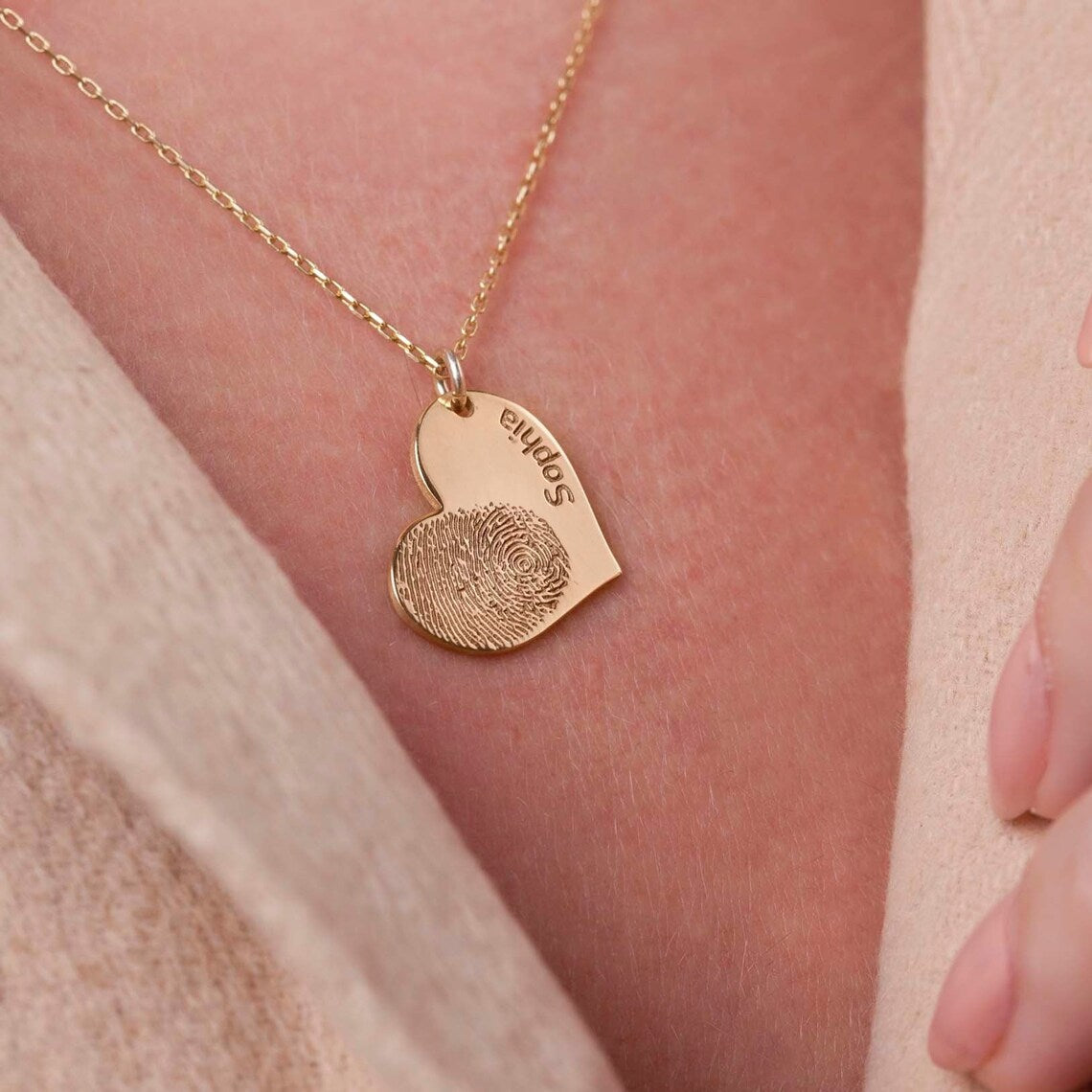 Huella dactilar en forma de corazón - Collar con nombre personalizado