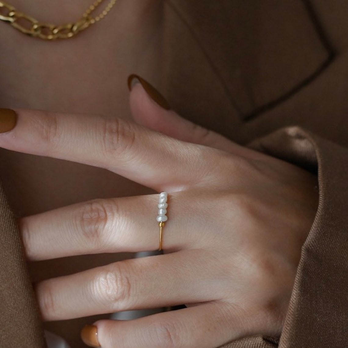 Anillo de perlas de agua dulce mini