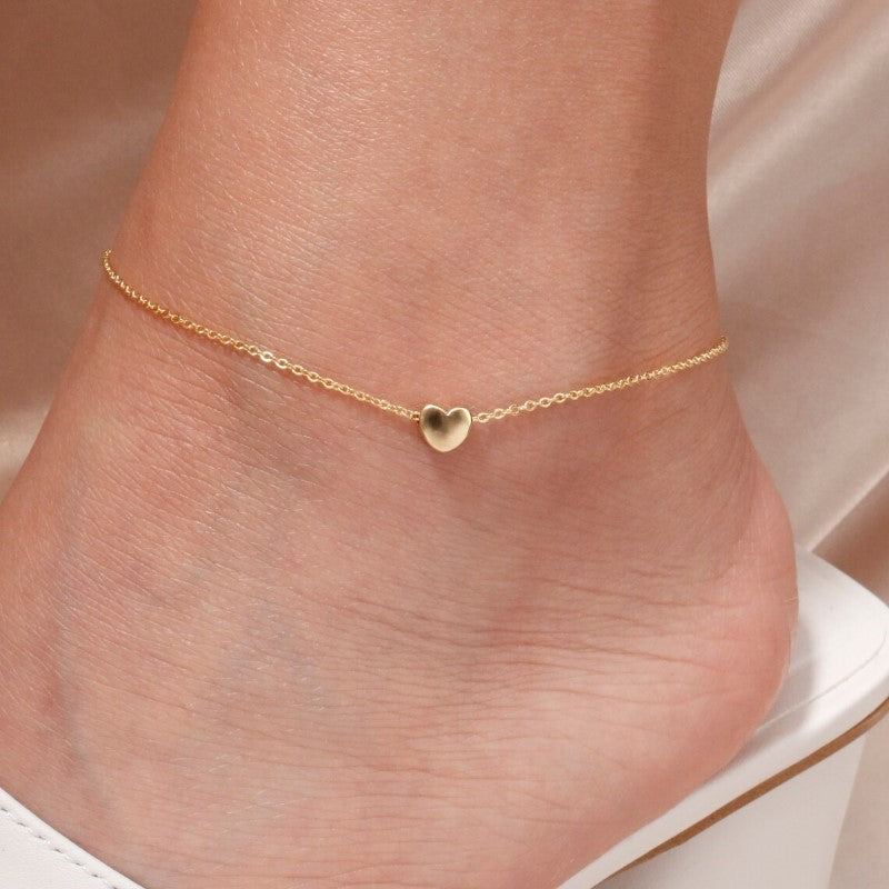 Mini pulsera de tobillo en forma de corazón - Pulsera de amor de doble capa