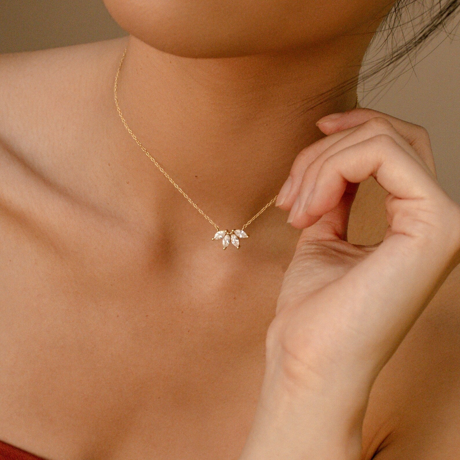 Collar de diamante marquesa - Inlay de piedra marquesa