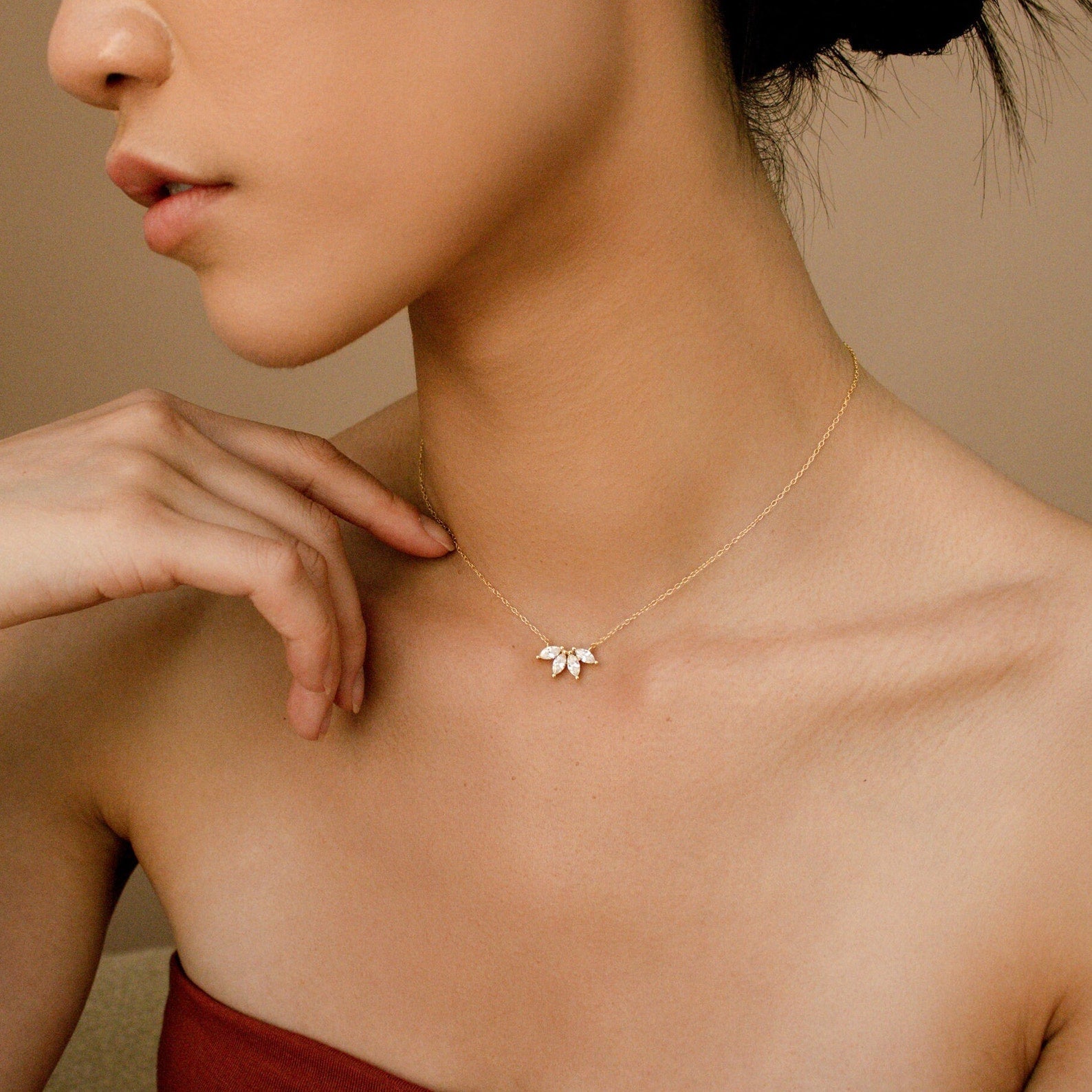 Collar de diamante marquesa - Inlay de piedra marquesa