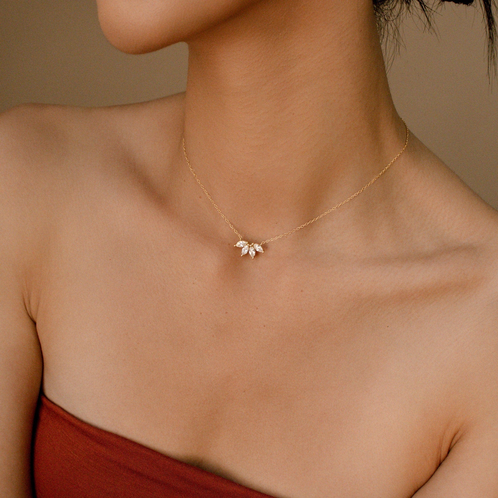 Collar de diamante marquesa - Inlay de piedra marquesa