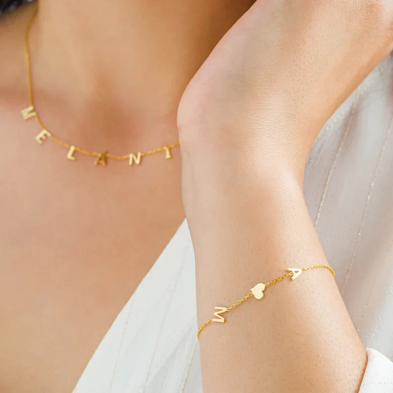Pulsera Corazón de Iniciales Dobles - Pulsera Corazón de Amor Doble para Ella