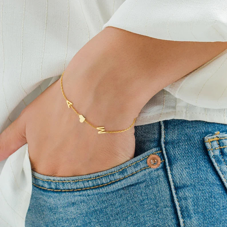 Pulsera Corazón de Iniciales Dobles - Pulsera Corazón de Amor Doble para Ella