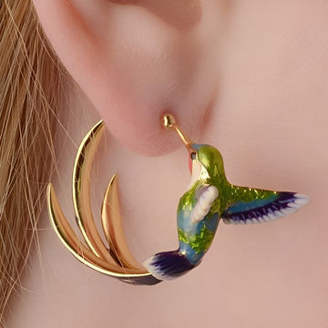 Wendy – Aros de colibrí esmaltados vintage