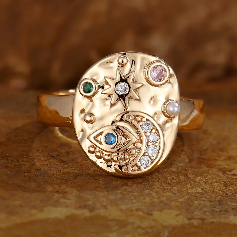 Solenya – Anillo cristal oro con motivo sol-luna