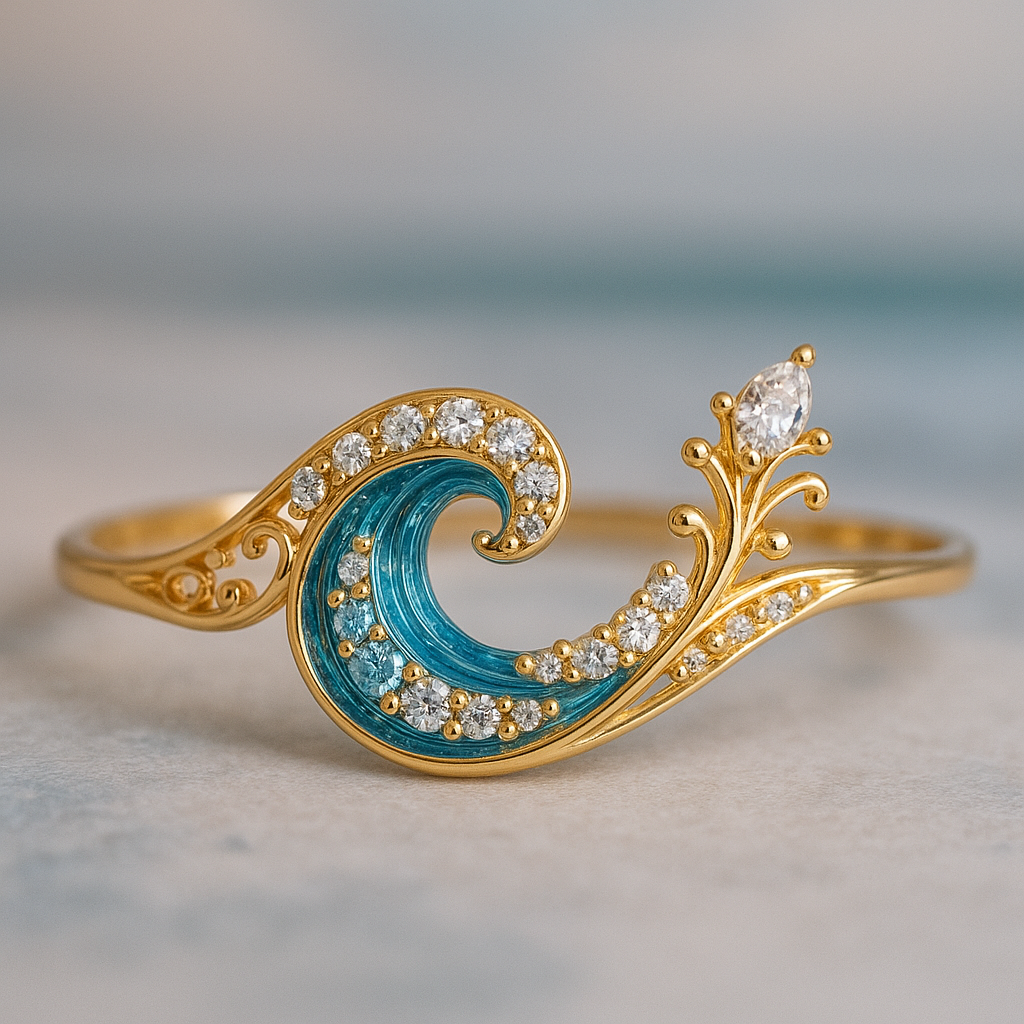 Oryll – Anillo de ondas con brillo de cristal oceánico