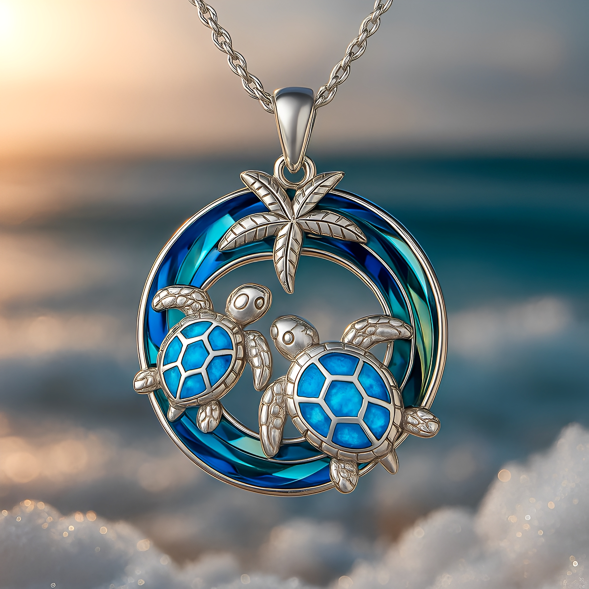 Nolwen – Collar de tortuga y palma con círculo de ópalo