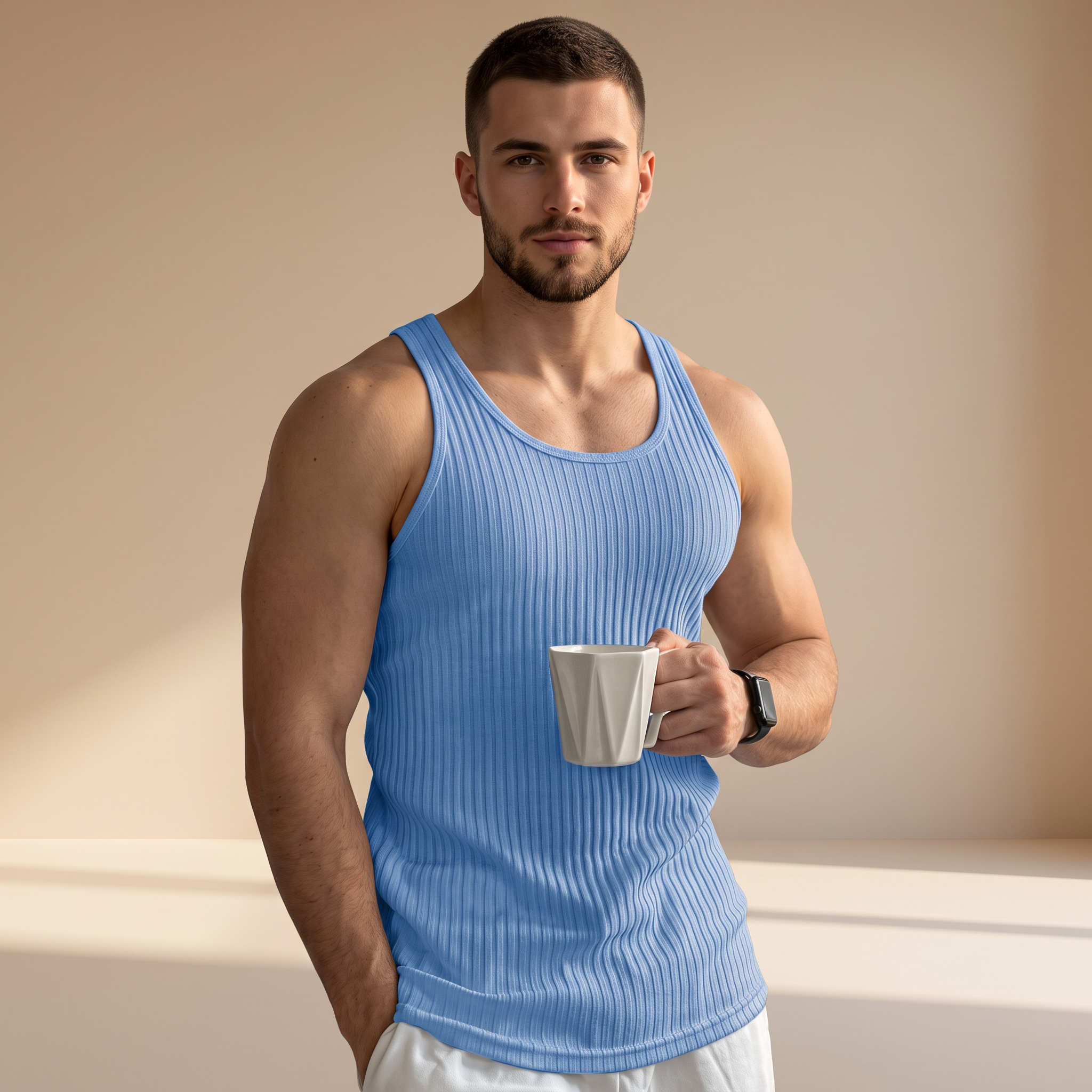 Jacobs - Camiseta sin Mangas Ajustada Casual