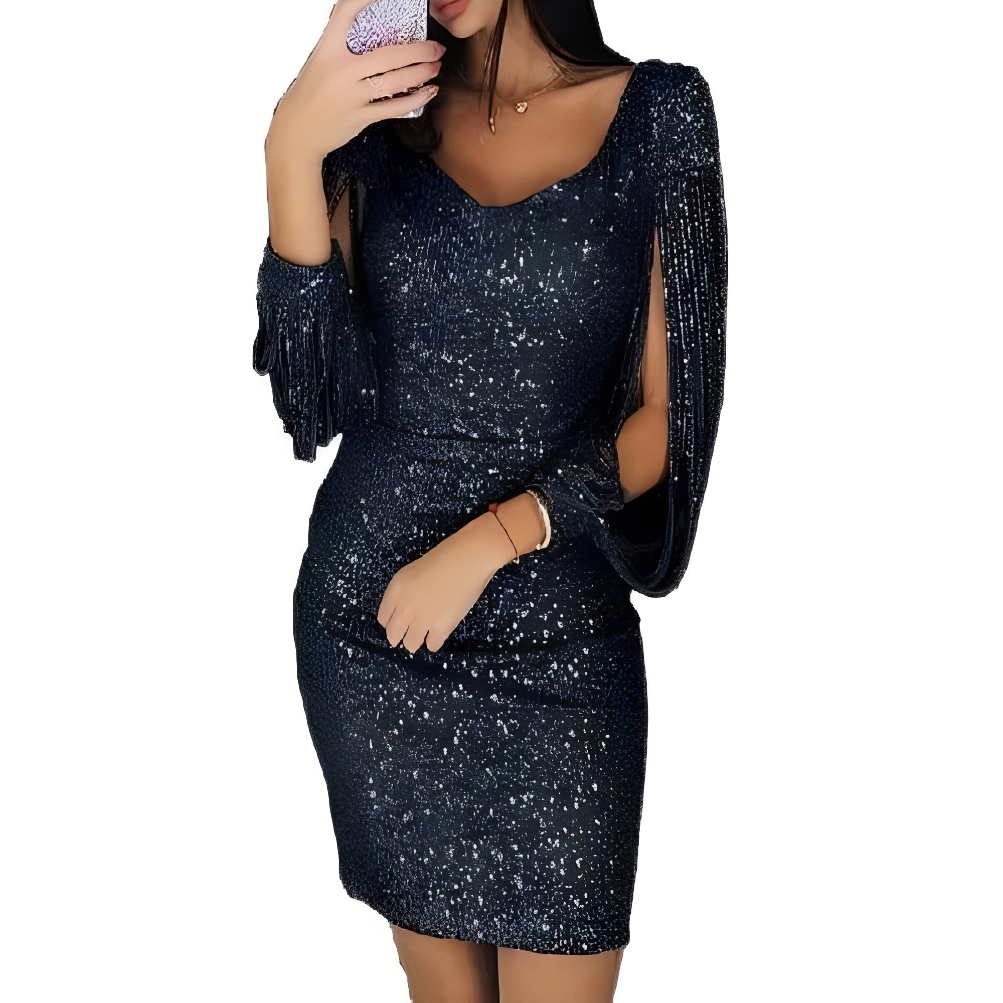 Marianna - Elegante vestido de noche brillante con mangas largas para mujeres