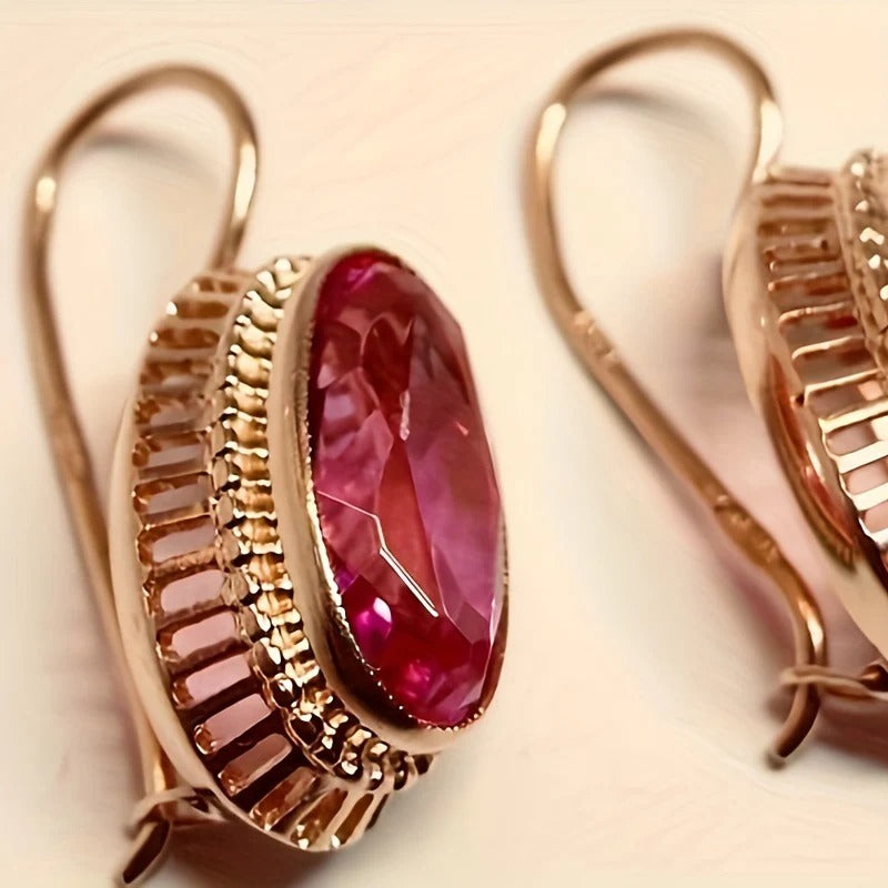 Roxane – Pendientes vintage de cristal rojo en oro rosado