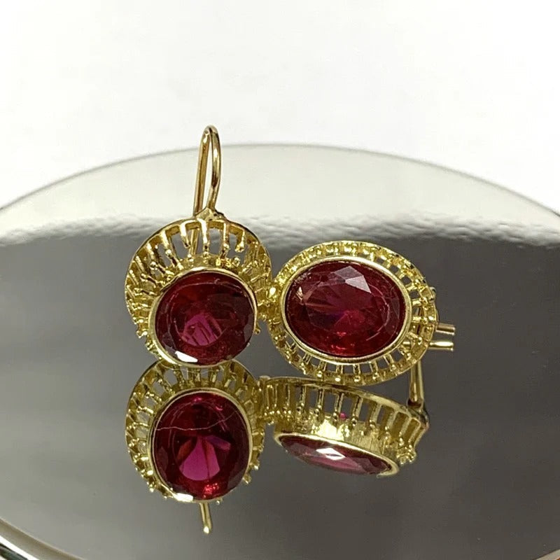 Roxane – Pendientes vintage de cristal rojo en oro rosado