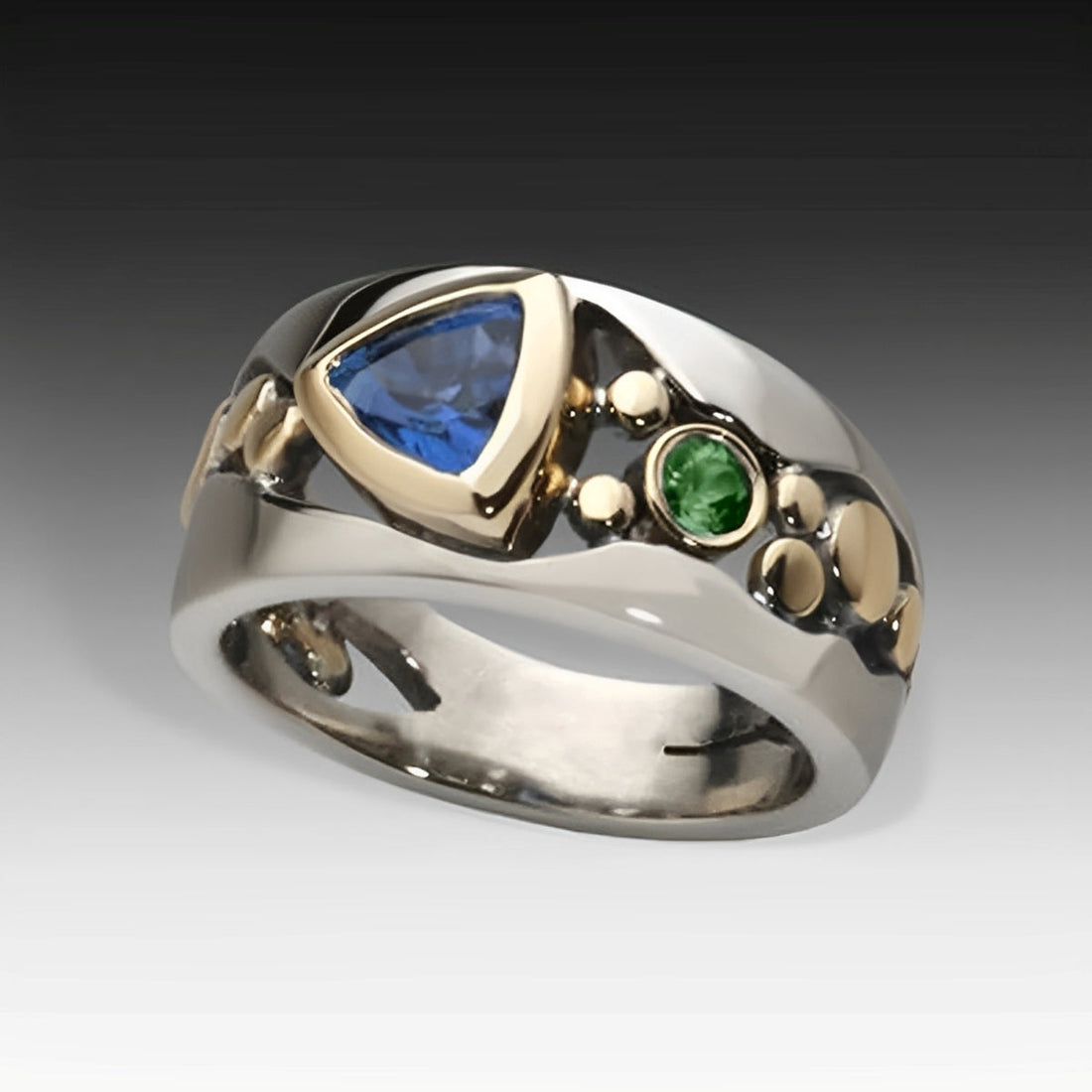 Ricca – Anillo vintage con cristal azul brillante