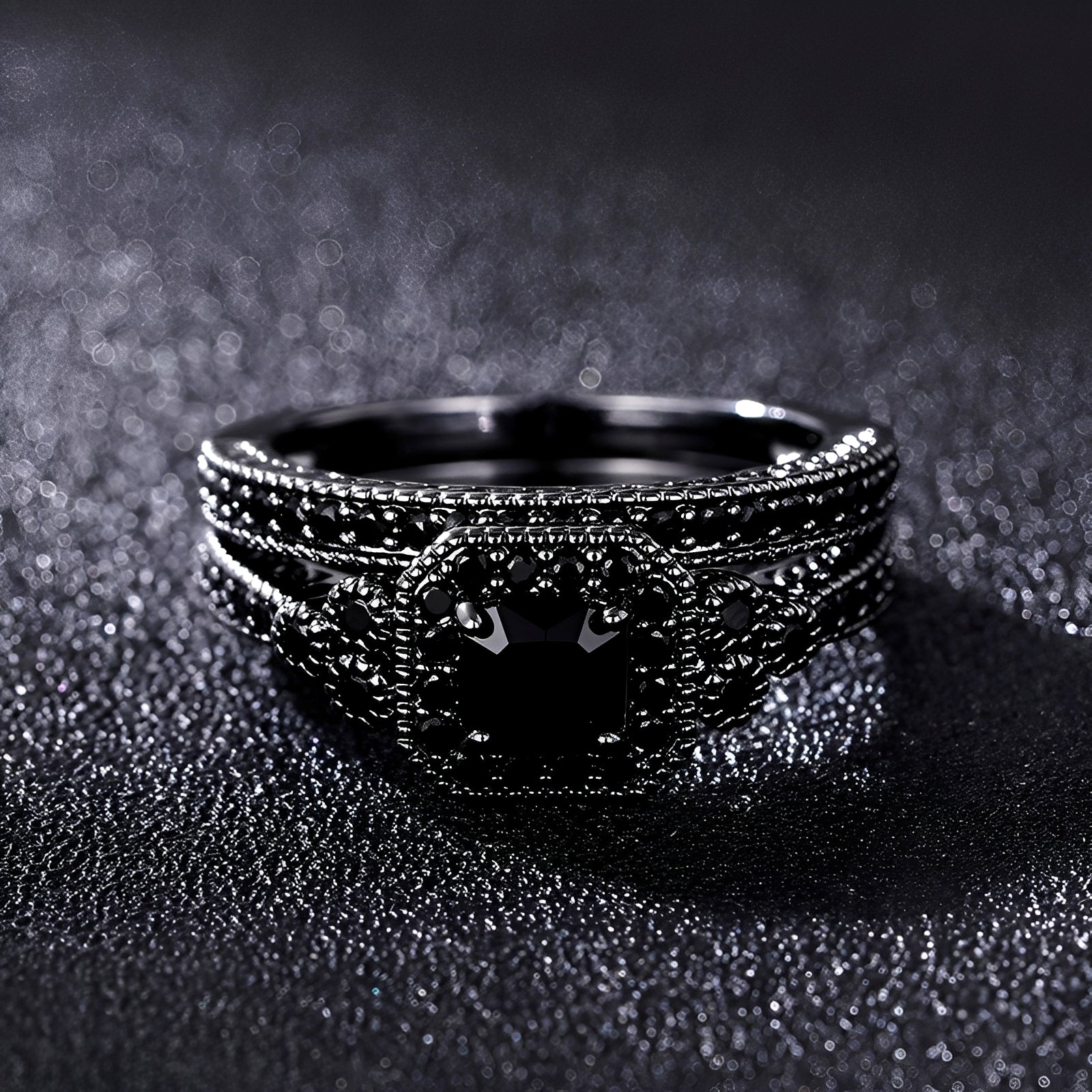Adrian – Conjunto de anillos vintage en negro