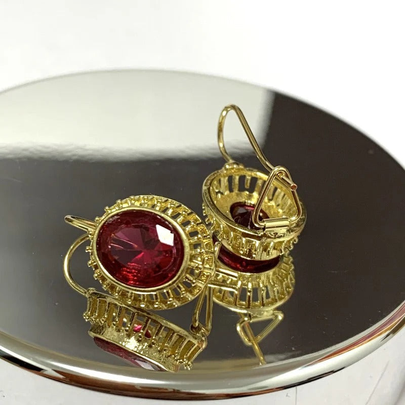 Roxane – Pendientes vintage de cristal rojo en oro rosado