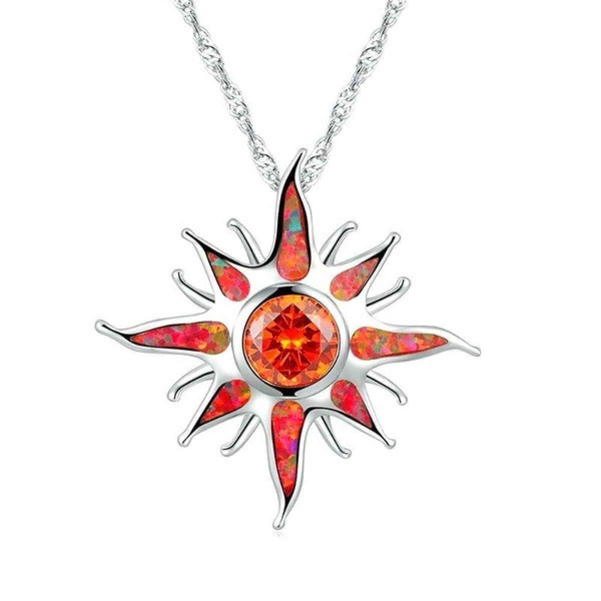 Yani – Collar con colgante de rayo de sol de ópalo de fuego y granate