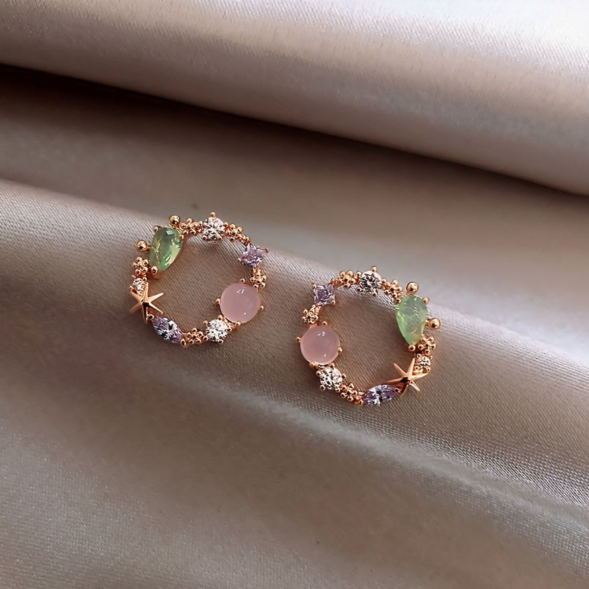Florina – Pendientes Flor de Cristal y Oro Rosa