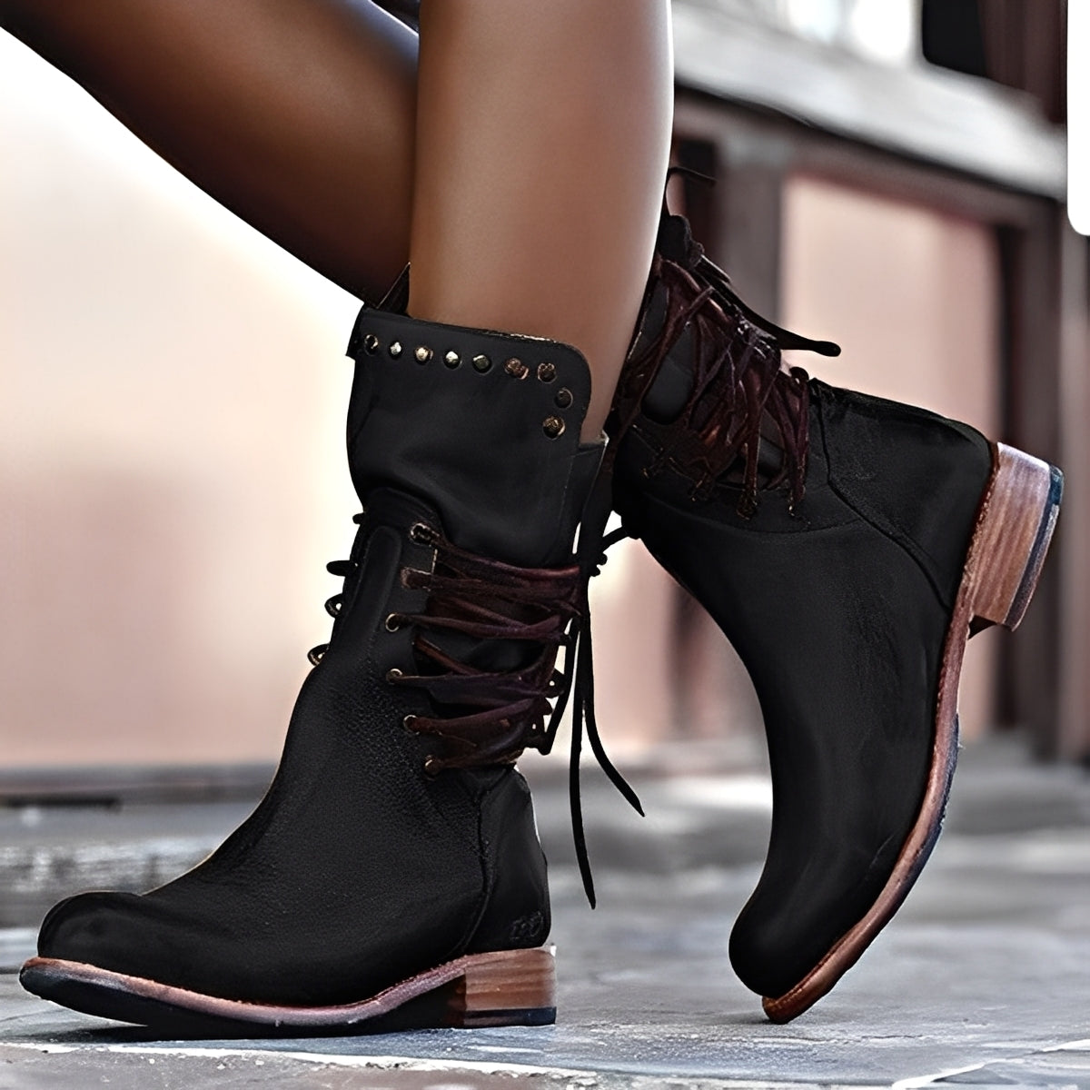 Lenora - Botas Retro con Tacón Bajo para Mujer