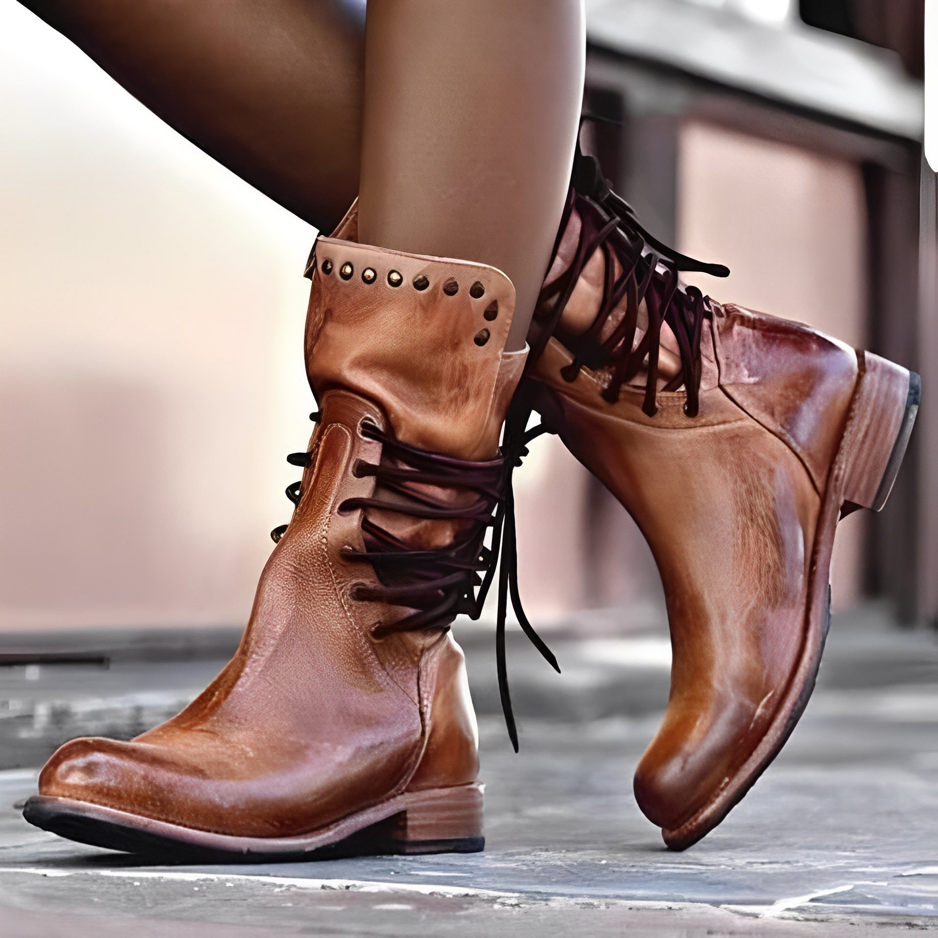 Lenora - Botas Retro con Tacón Bajo para Mujer
