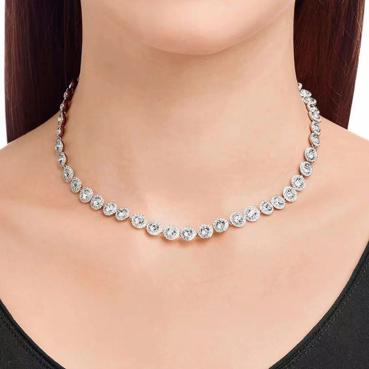 Victoria – Collar y pulsera con botón redondo brillante