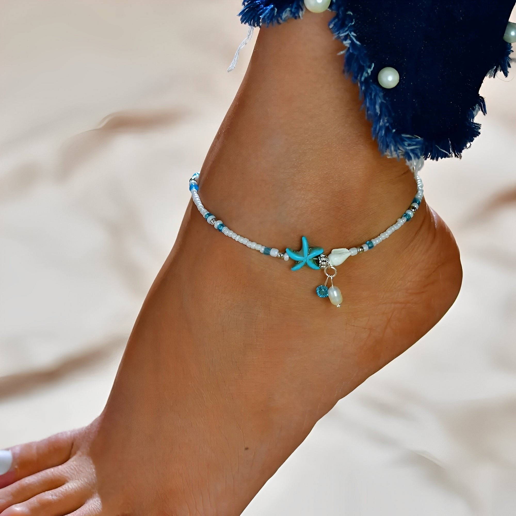Isla – Pulsera de Tobillo Estrella y Concha con Piedras Naturales