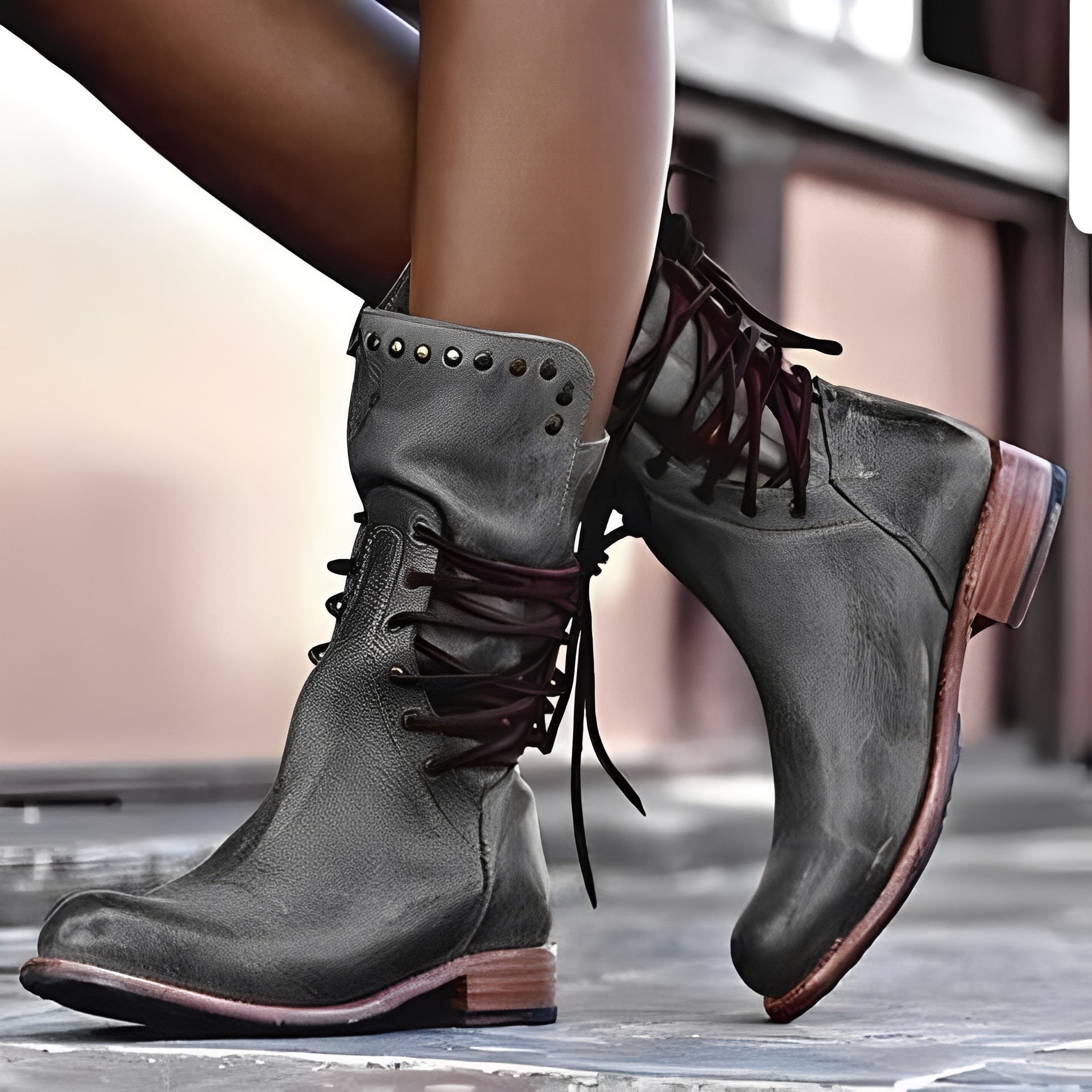 Lenora - Botas Retro con Tacón Bajo para Mujer