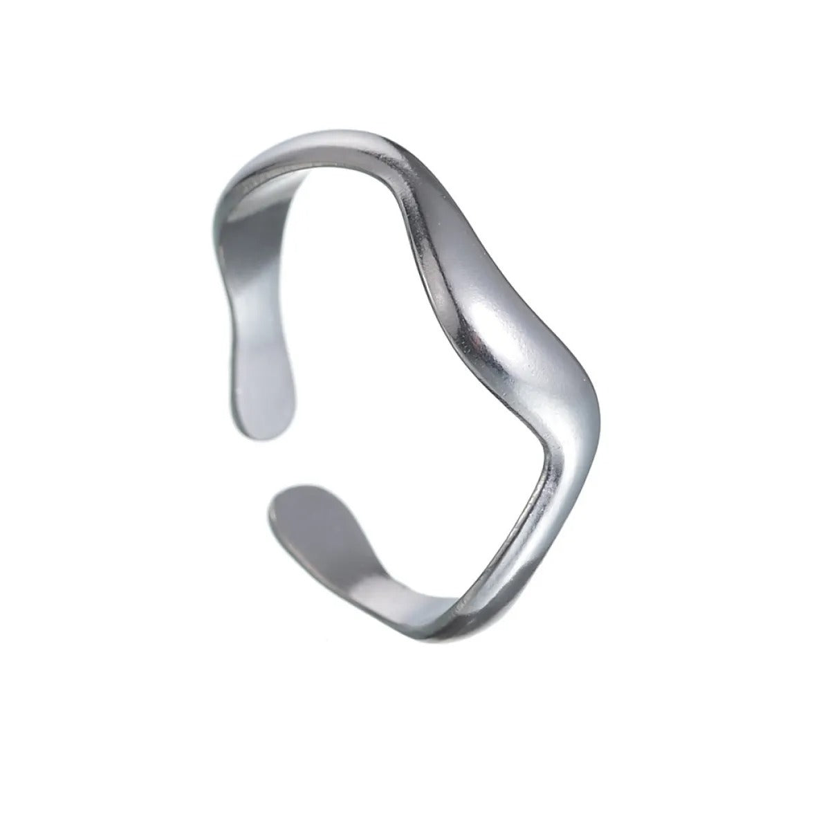 Theva – Anillo abierto de ondas de agua de acero de titanio