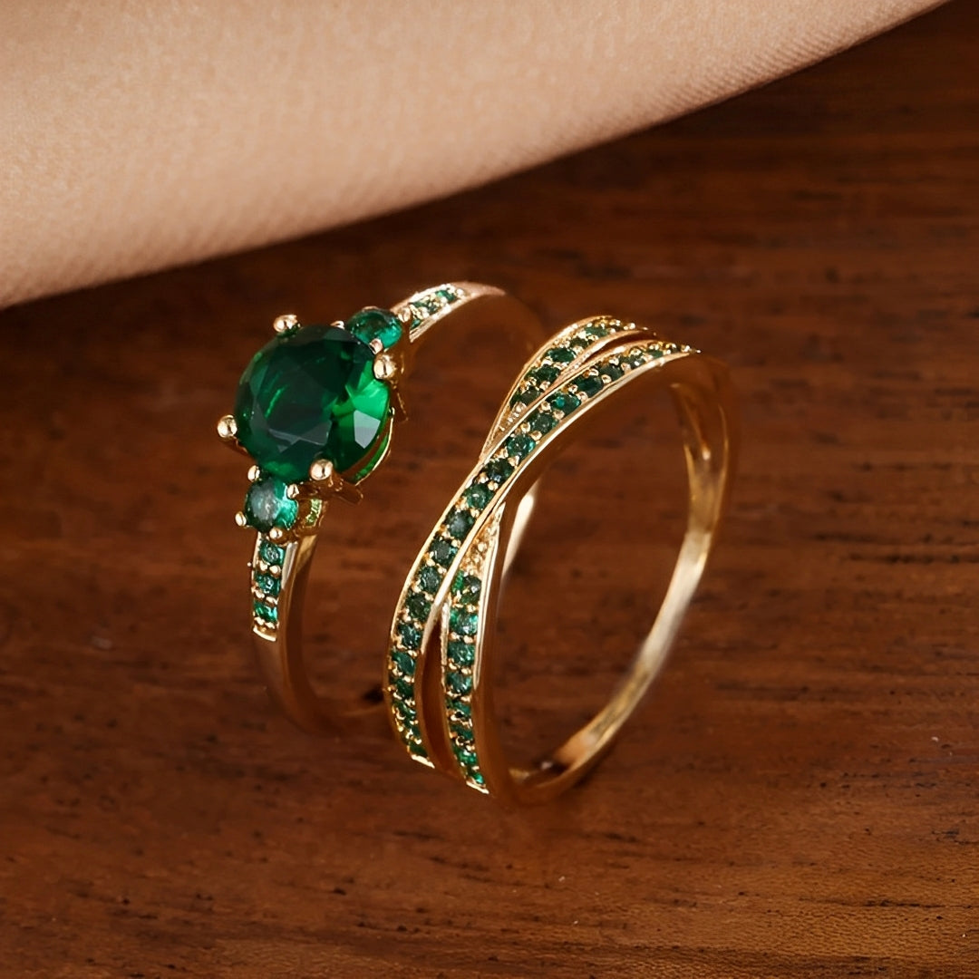 Ivy – Conjunto de Anillos con Cristales Verdes