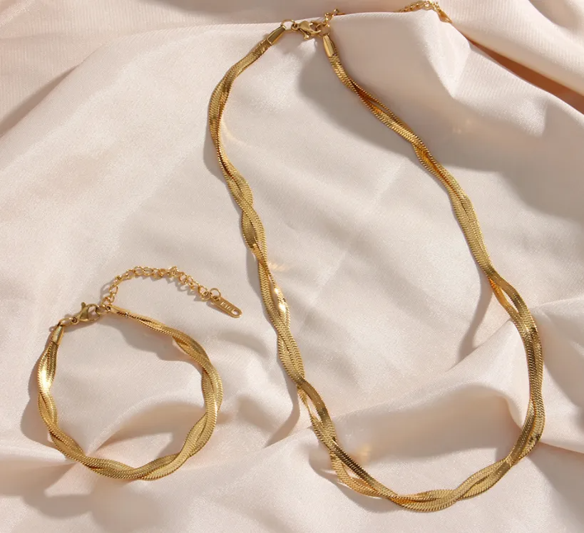 Alina – Conjunto de collar y pulsera elegante dorado entrelazado