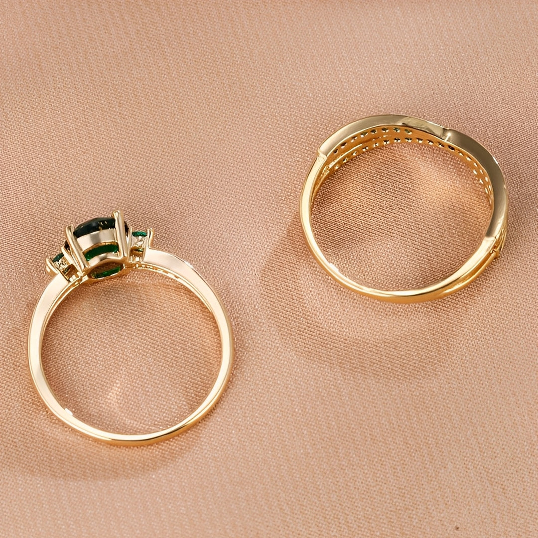 Ivy – Conjunto de Anillos con Cristales Verdes