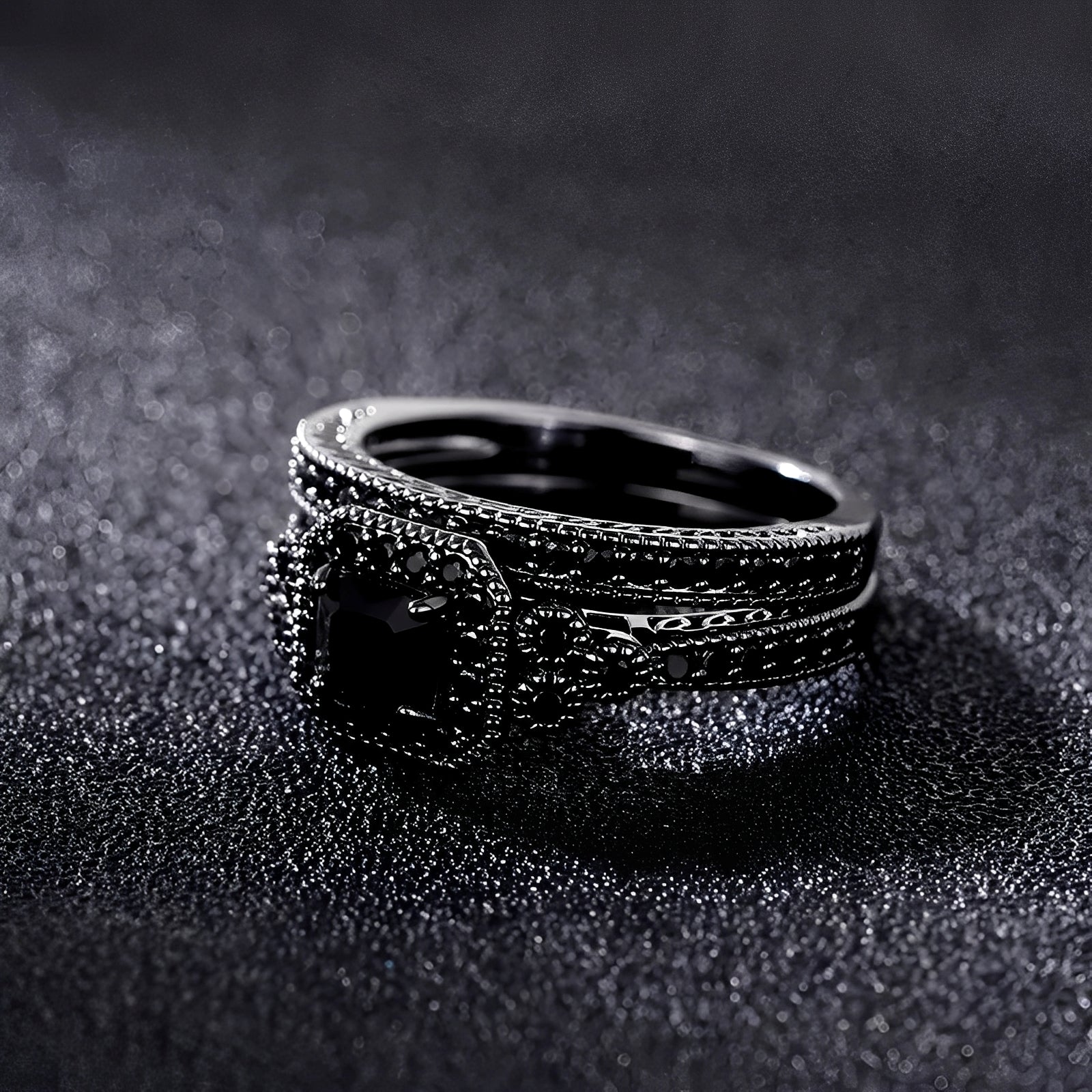 Adrian – Conjunto de anillos vintage en negro
