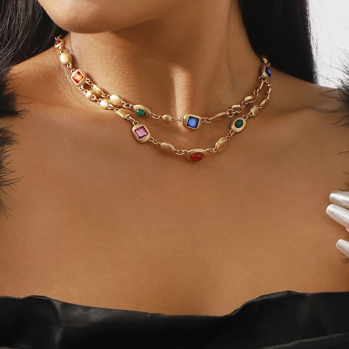 Aileen – Collar de doble fila de perlas de colores