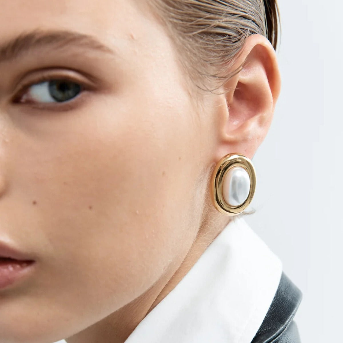 Colette – Pendientes vintage de perla de acero inoxidable