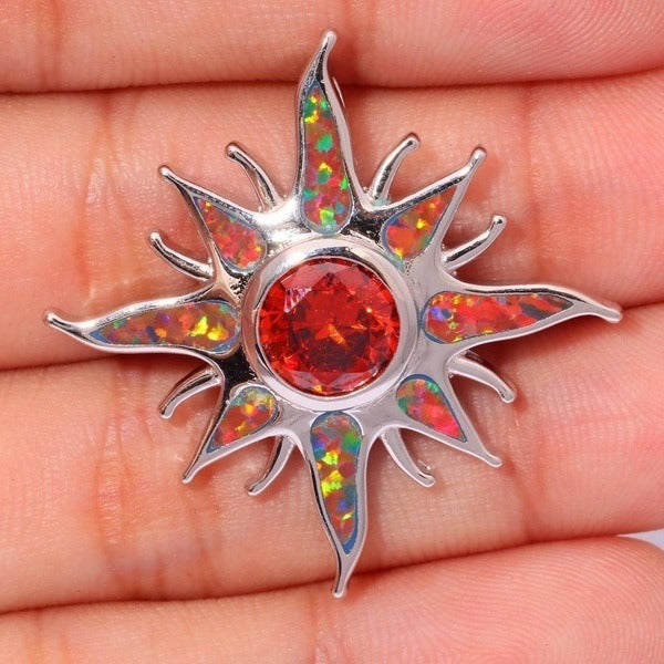 Yani – Collar con colgante de rayo de sol de ópalo de fuego y granate