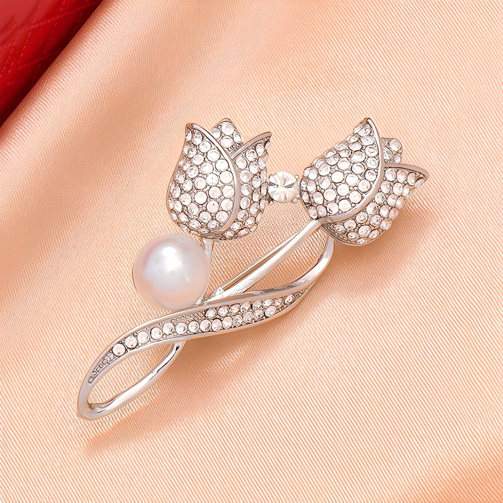 Jackie – Broche de tulipán dorado con circonio y perla, oro