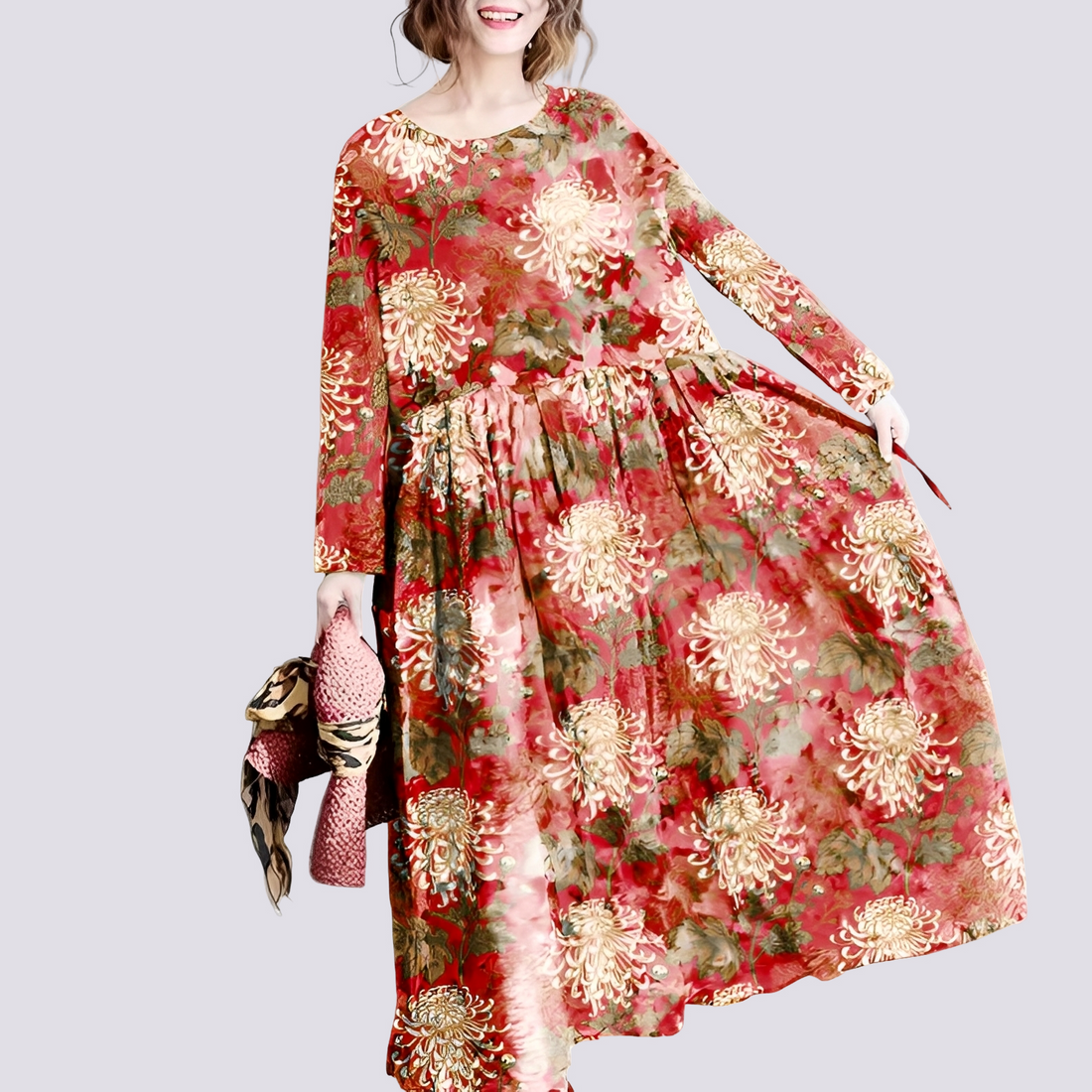 Terry - Elegante vestido largo maxi con estampado floral para mujeres