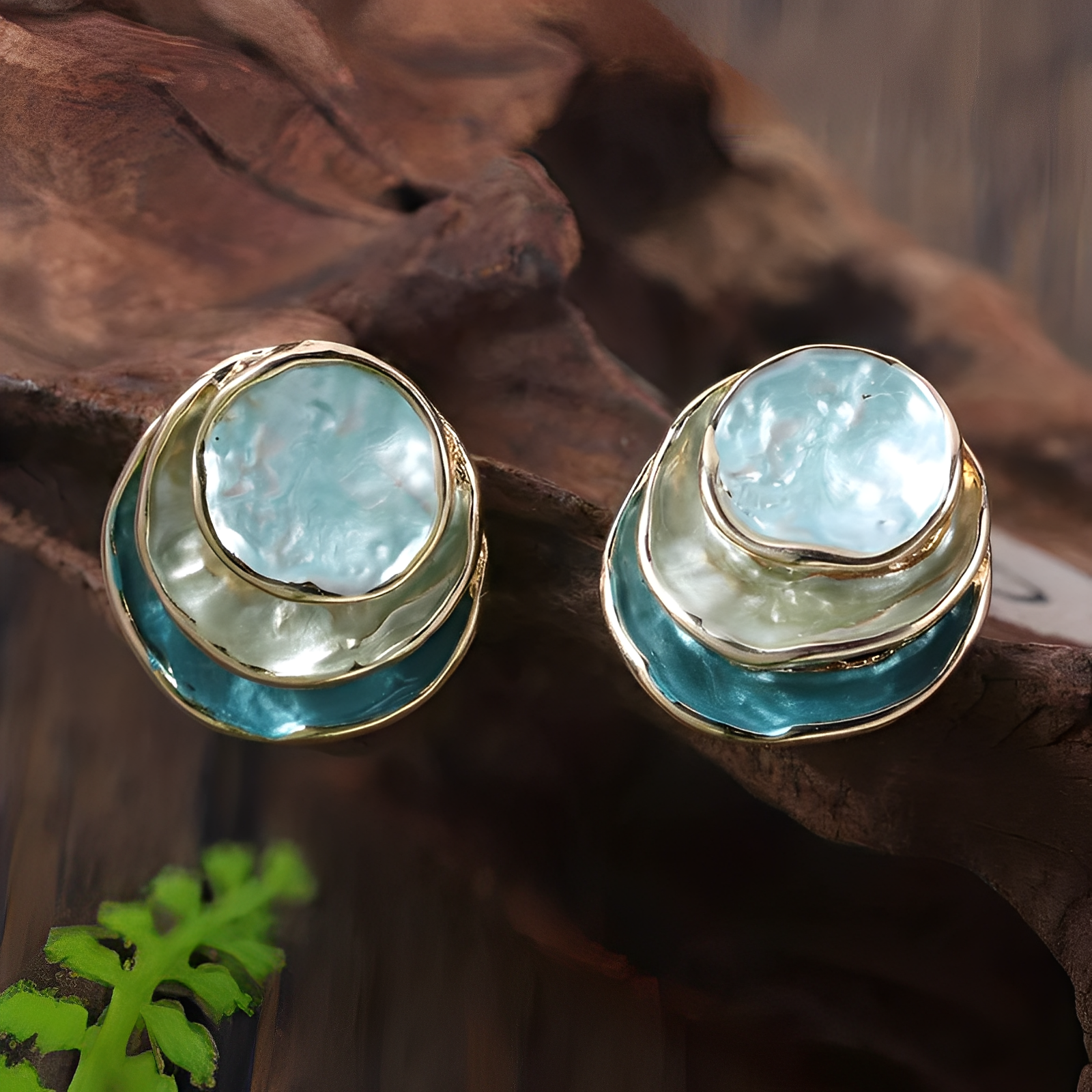 Mireya – Pendientes Redondos Vintage Pintados a Mano en Capas
