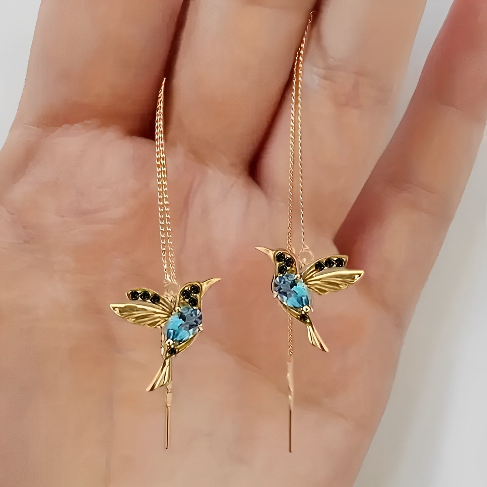 Elayne – Pendientes de colibrí con esmalte y circonitas