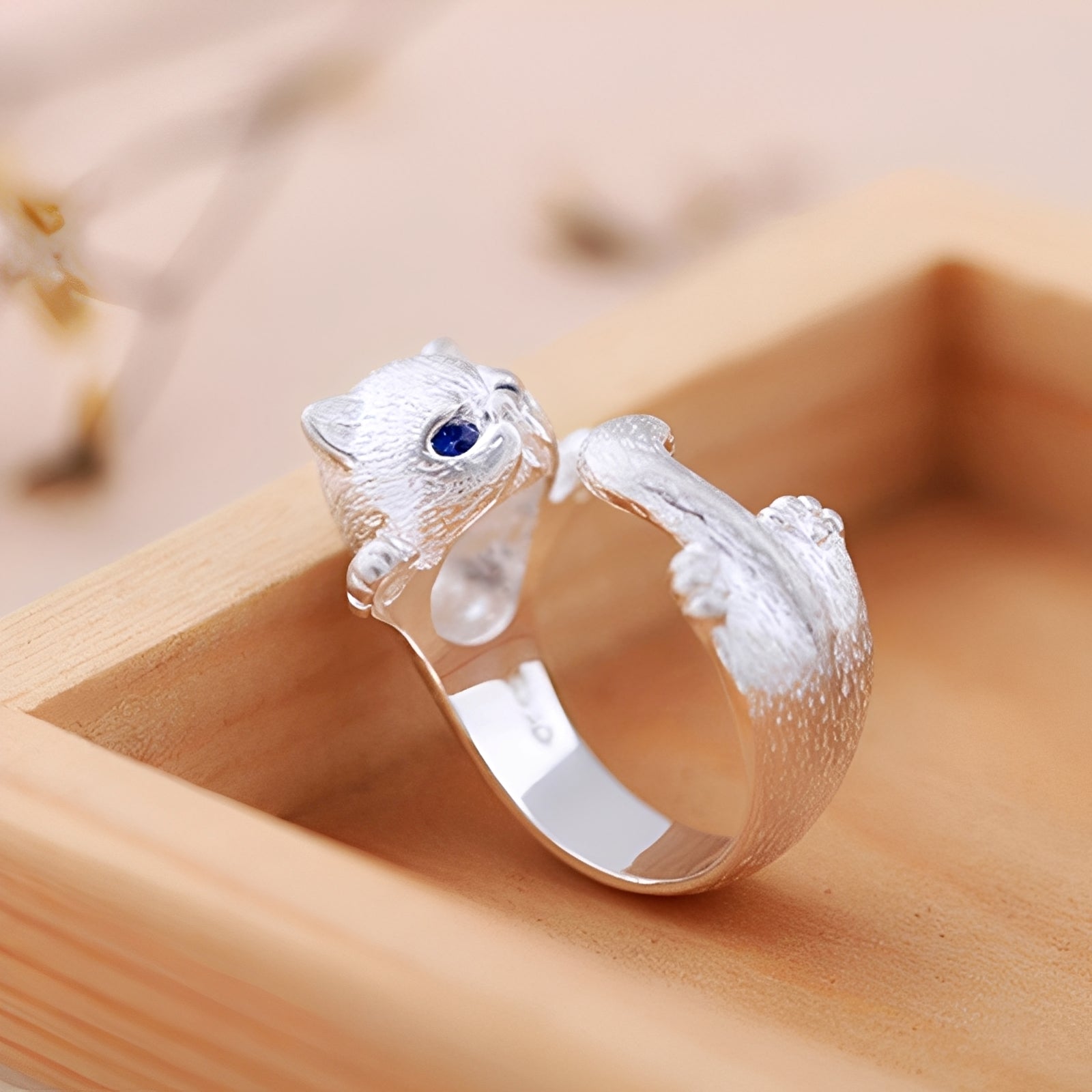 Louna – Anillo de gato fino de plata de 925