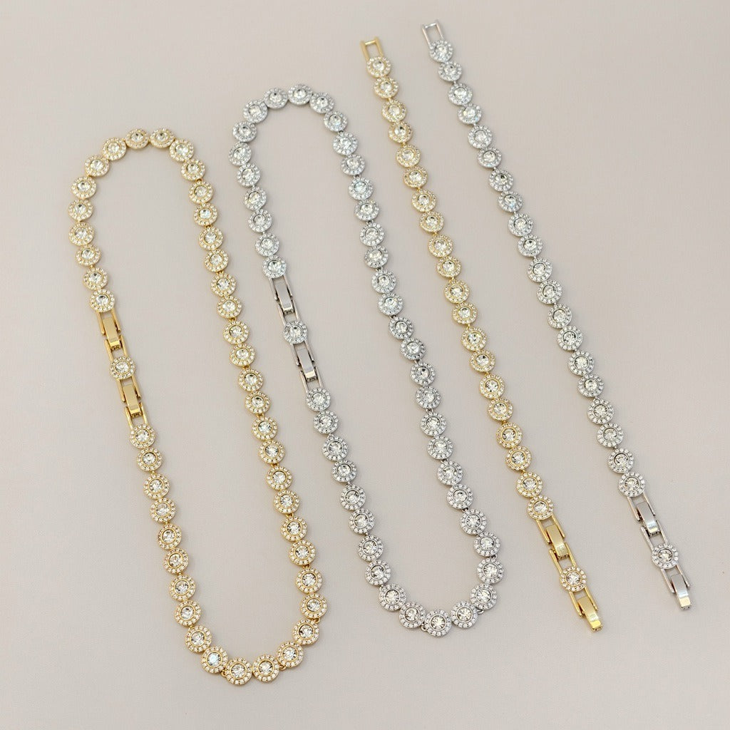 Victoria – Collar y pulsera con botón redondo brillante
