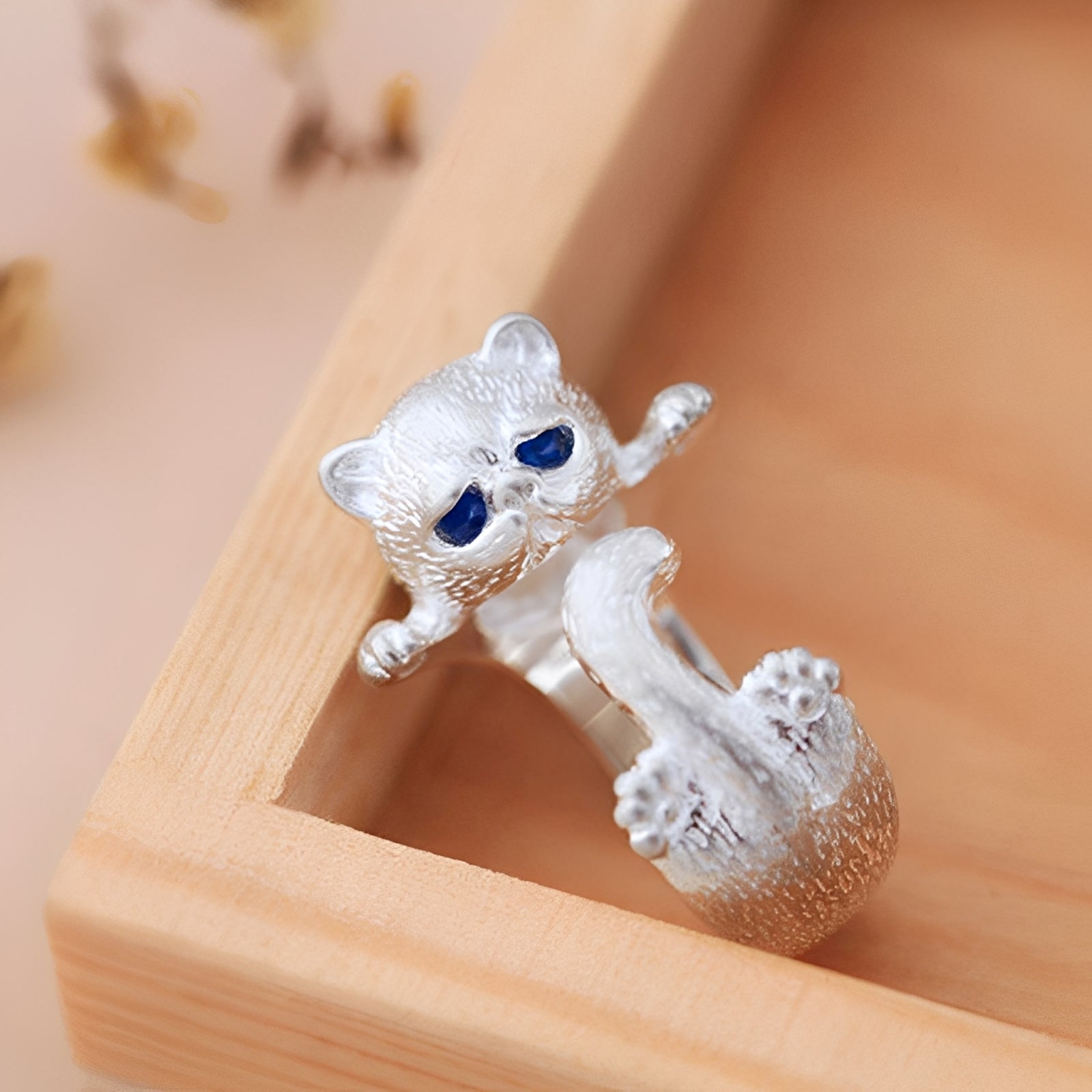 Louna – Anillo de gato fino de plata de 925